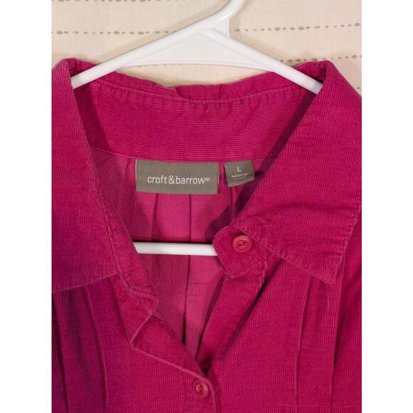 Croft & Barrow Corduroy Button Up Long Sleeve Shirt Womens Large Pink - Picture 2 of 6